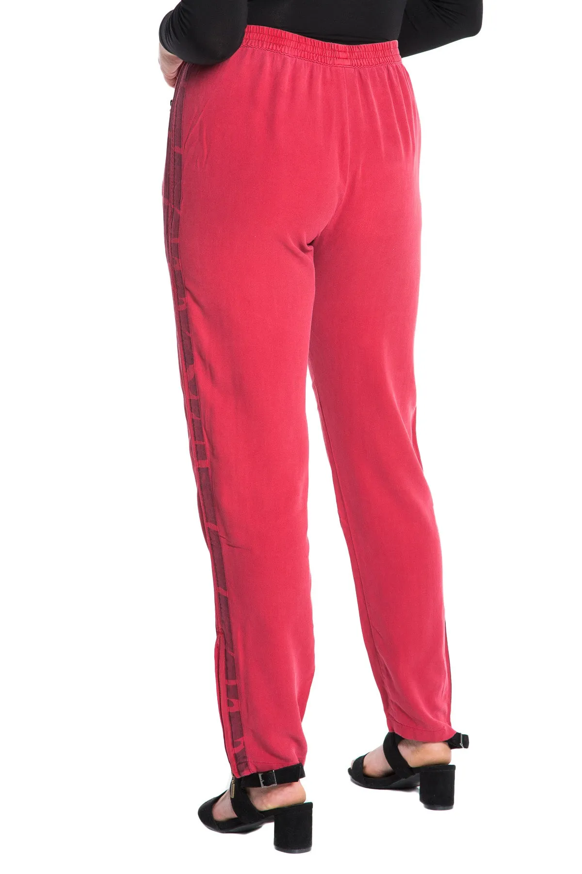 100% Silk pants with side tapes in Red