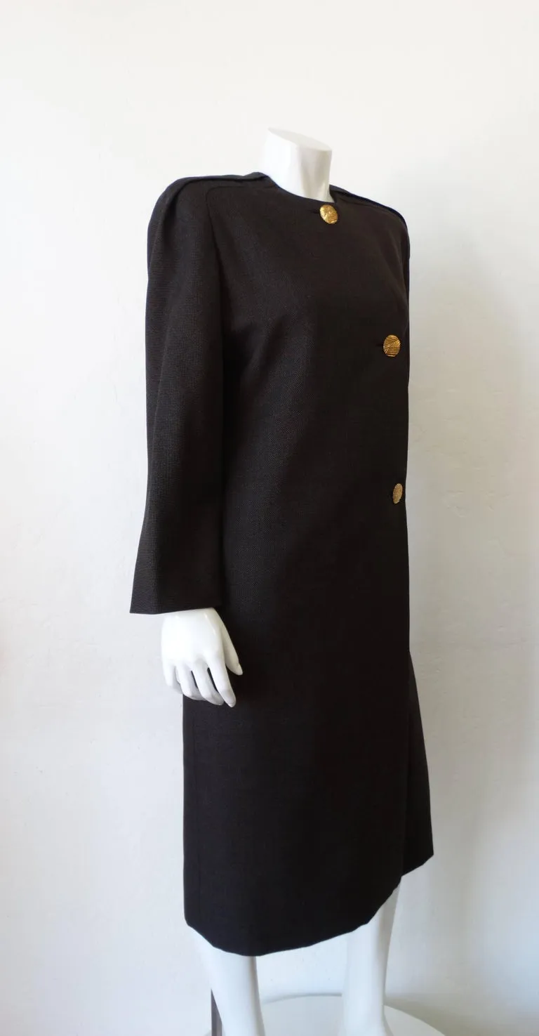 1980s Galanos Asymmetric Grey Coat Dress