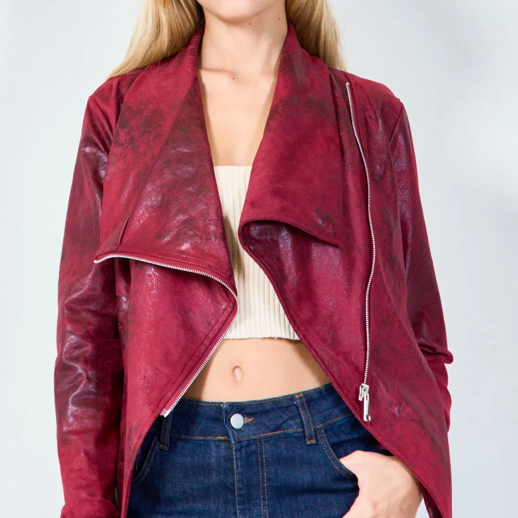 Asymmetrical faux leather jacket with zipper wholesale