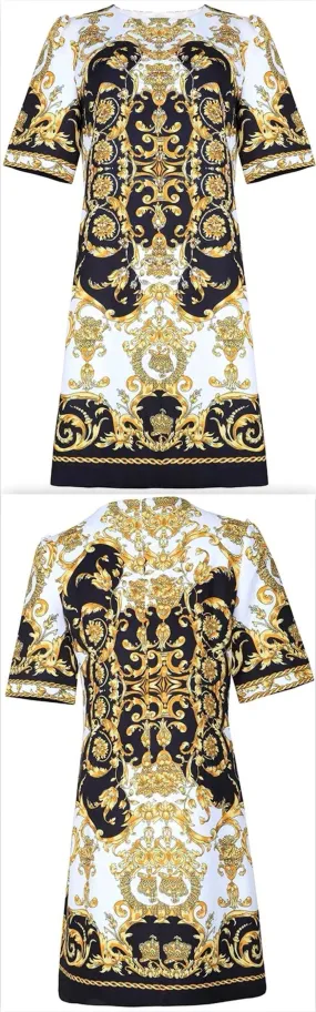 Baroque Print Embellished Mini Dress