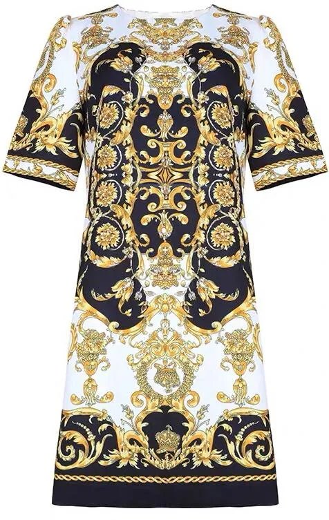 Baroque Print Embellished Mini Dress