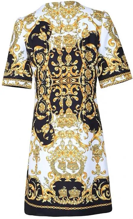 Baroque Print Embellished Mini Dress