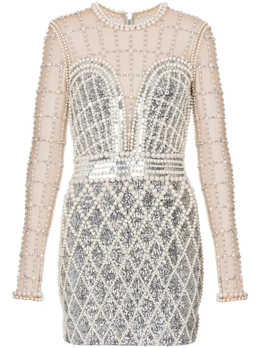 Bead and Crystal Embellished Sequined Mini Dress