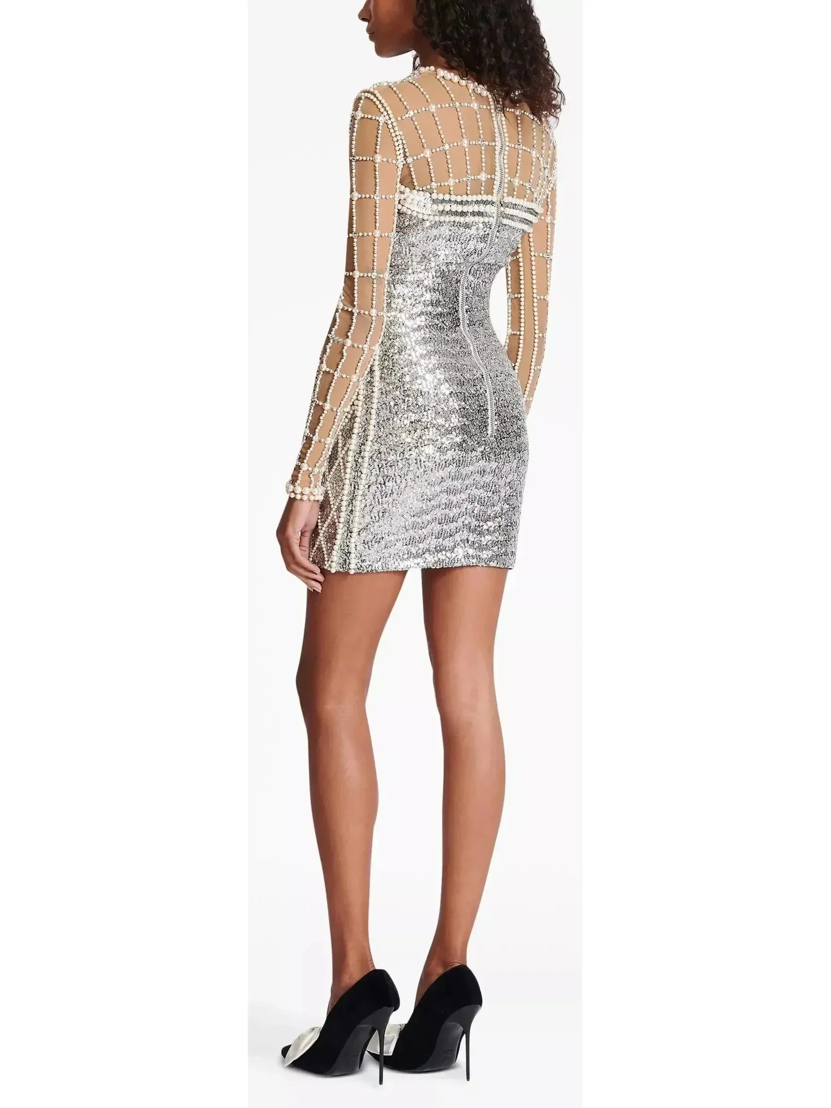 Bead and Crystal Embellished Sequined Mini Dress