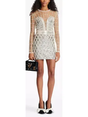 Bead and Crystal Embellished Sequined Mini Dress