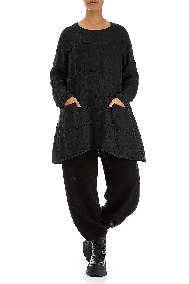 Black Textured Linen Tunic