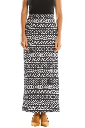 Black White Printed Bohemian Maxi Skirt