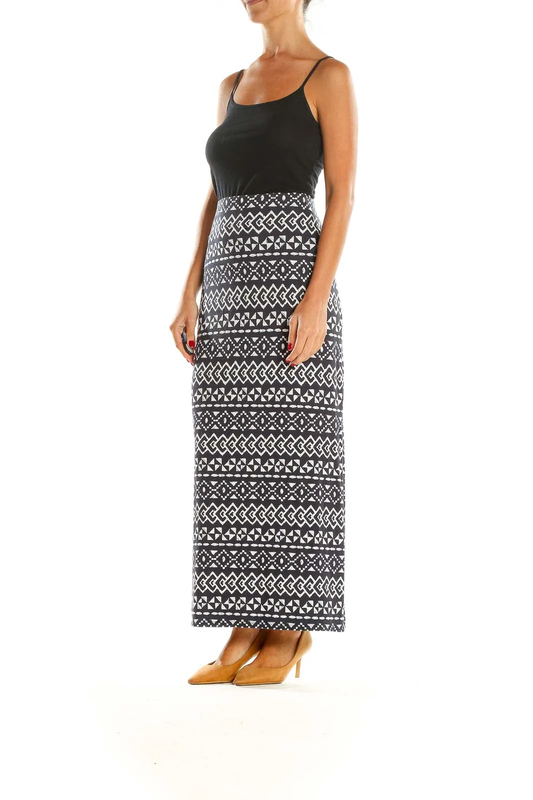 Black White Printed Bohemian Maxi Skirt