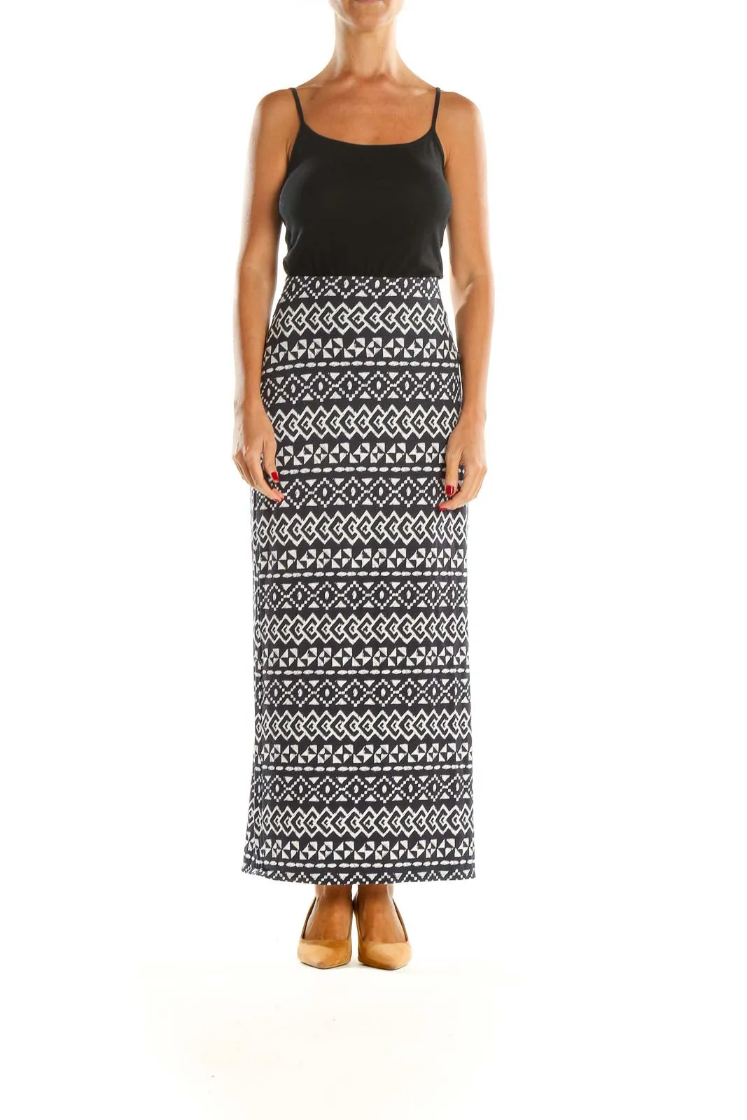 Black White Printed Bohemian Maxi Skirt