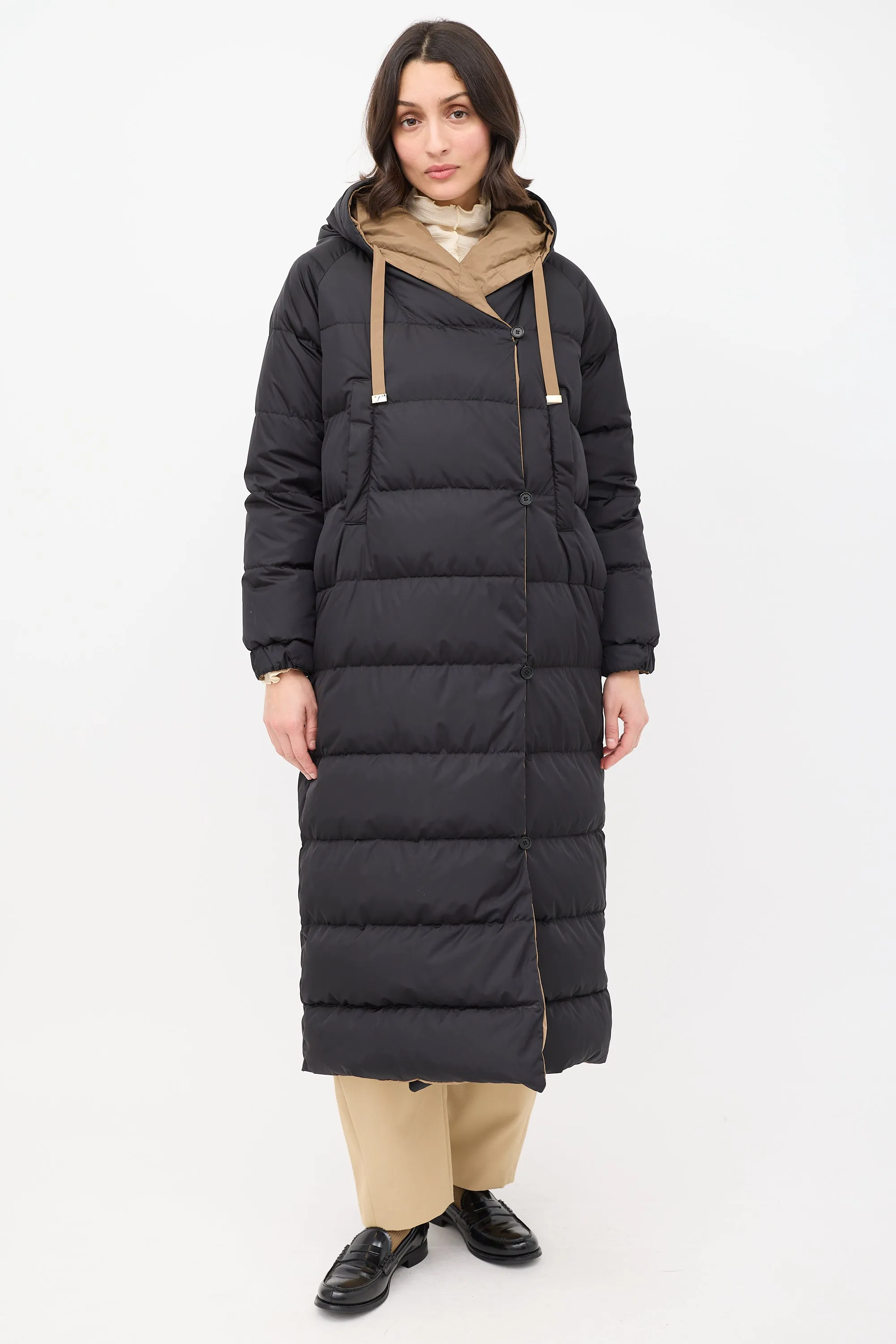 Brown & Black The Cube Reversible Hooded Long Padded Coat