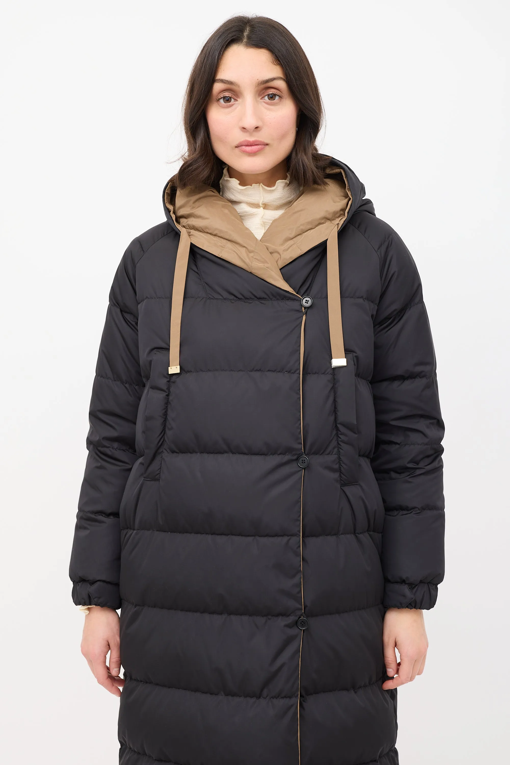 Brown & Black The Cube Reversible Hooded Long Padded Coat