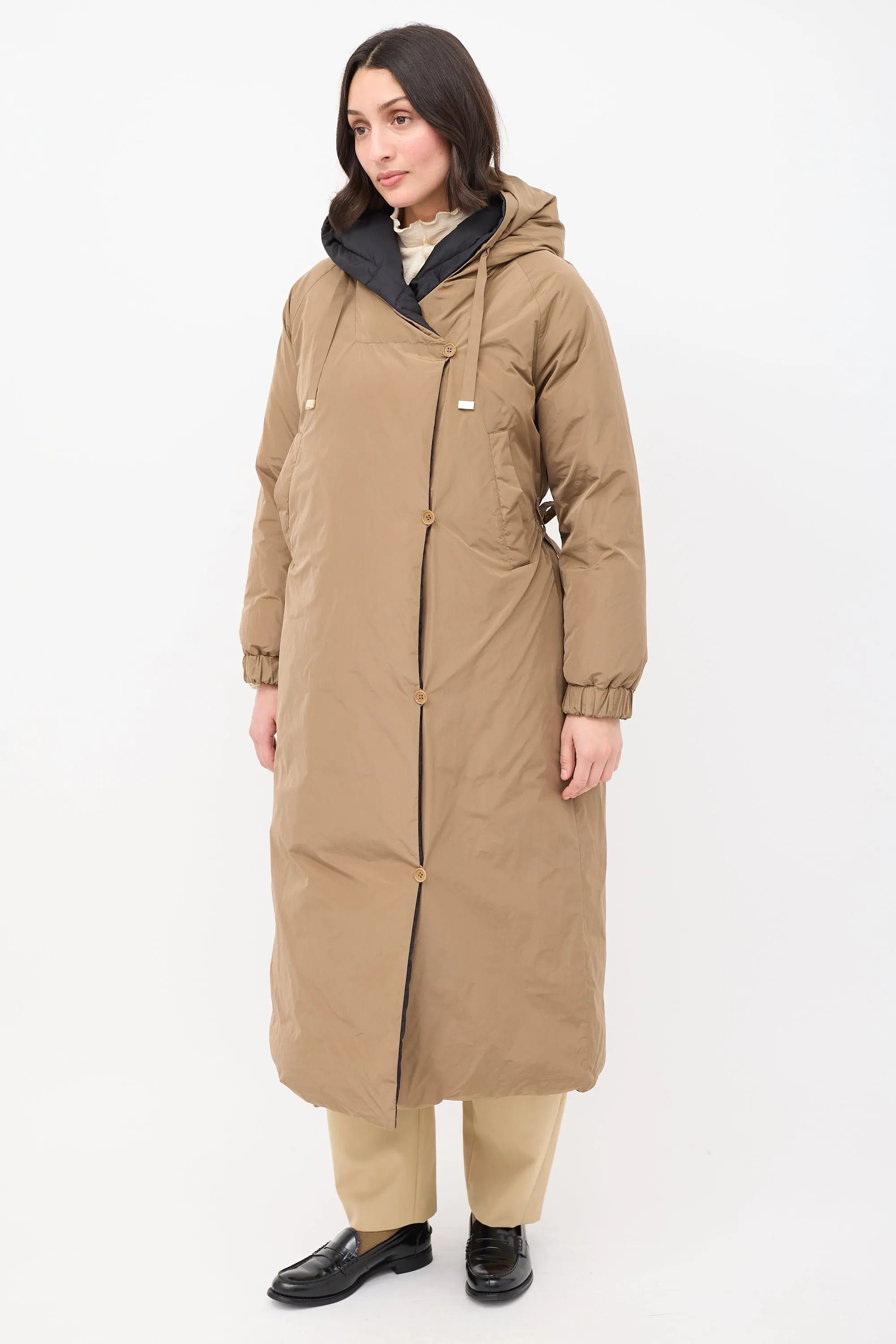 Brown & Black The Cube Reversible Hooded Long Padded Coat