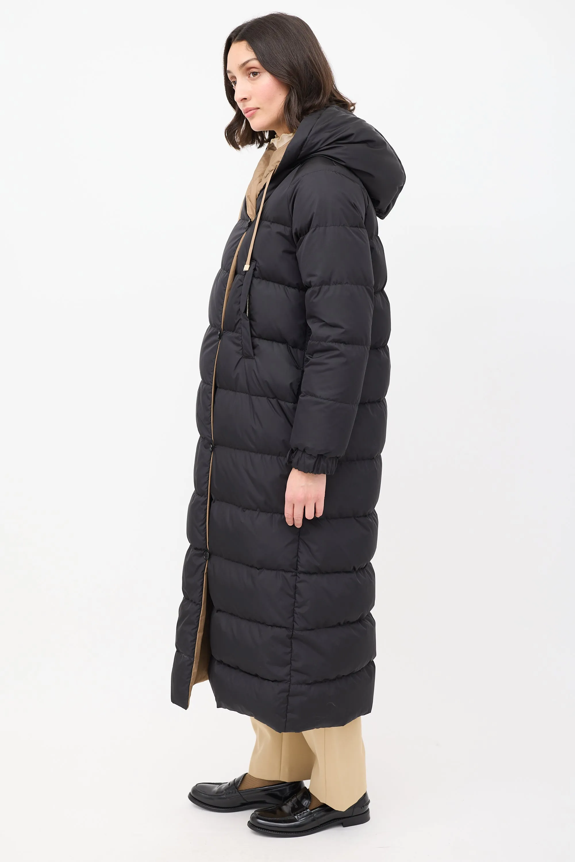 Brown & Black The Cube Reversible Hooded Long Padded Coat