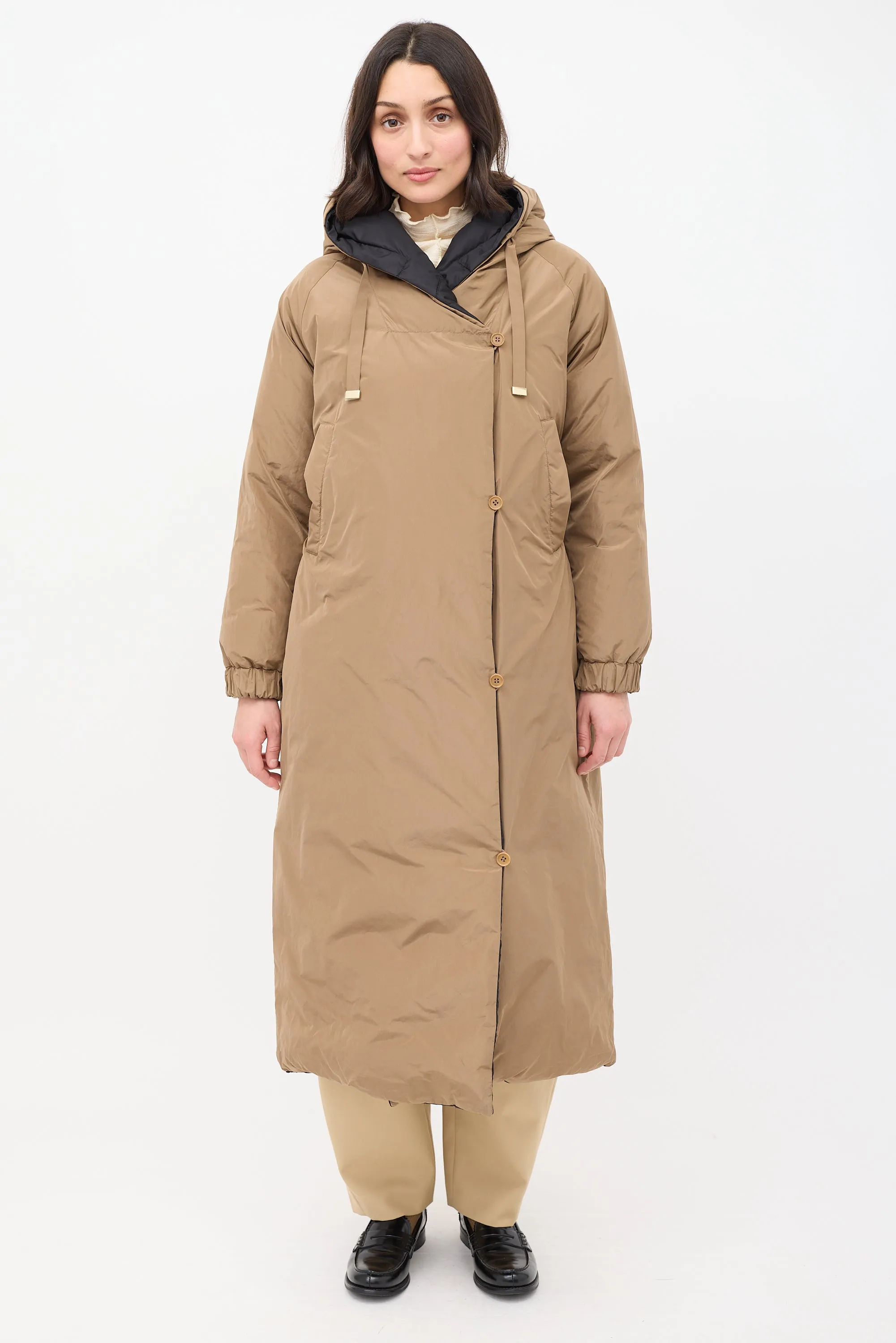 Brown & Black The Cube Reversible Hooded Long Padded Coat