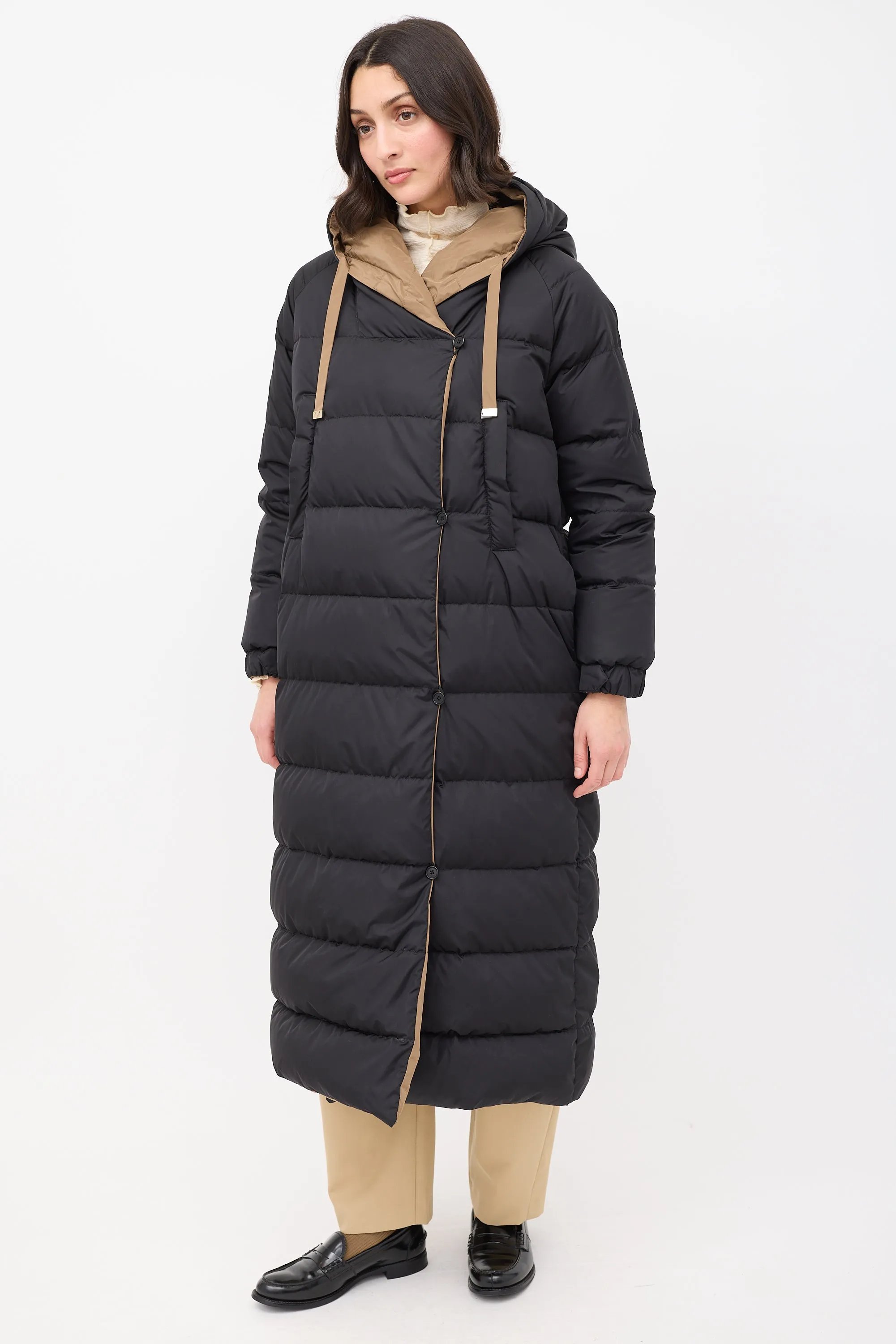 Brown & Black The Cube Reversible Hooded Long Padded Coat