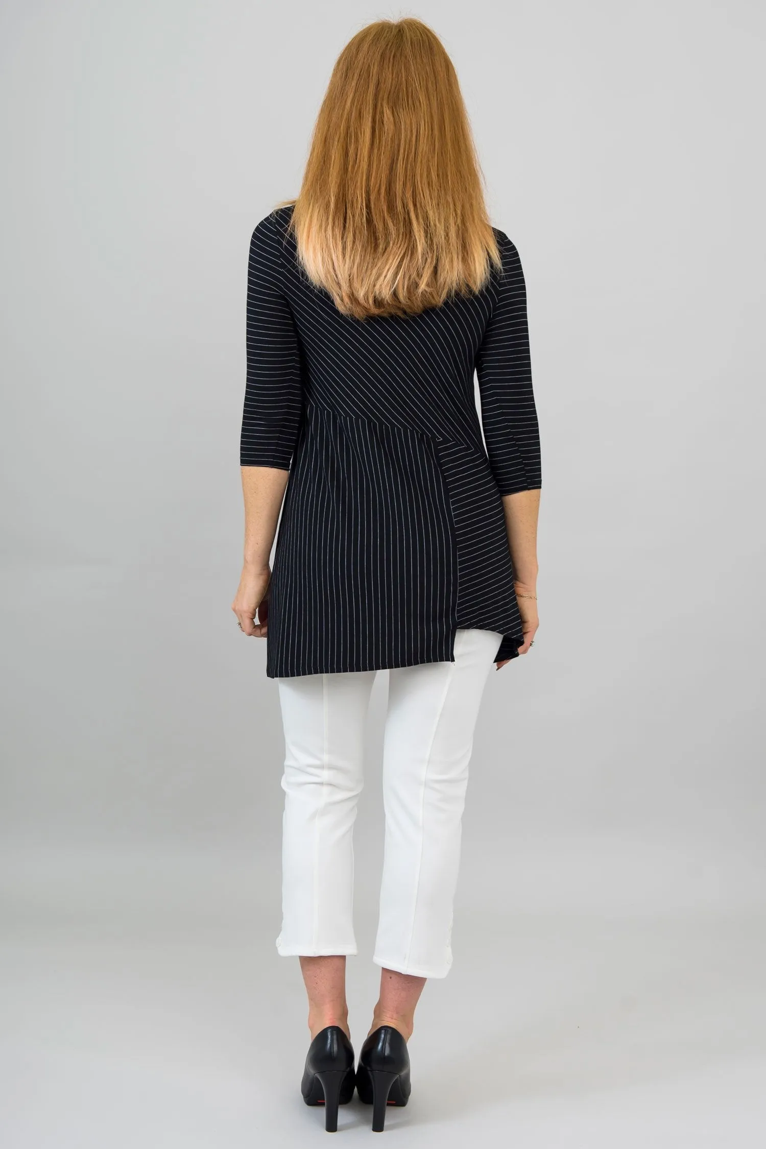 Charming Tunic, BW Pin Stripe, Bamboo- Final Sale