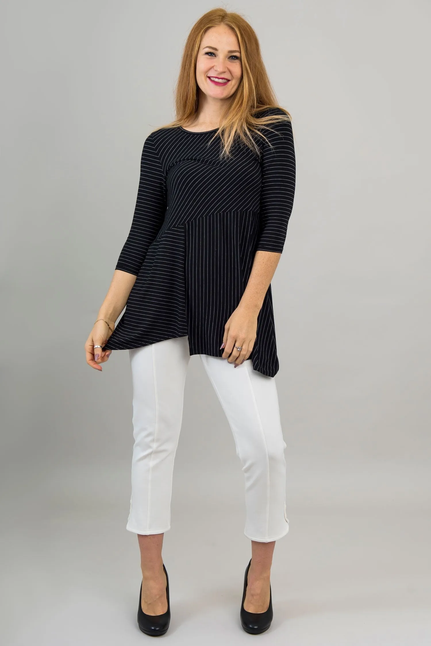 Charming Tunic, BW Pin Stripe, Bamboo- Final Sale