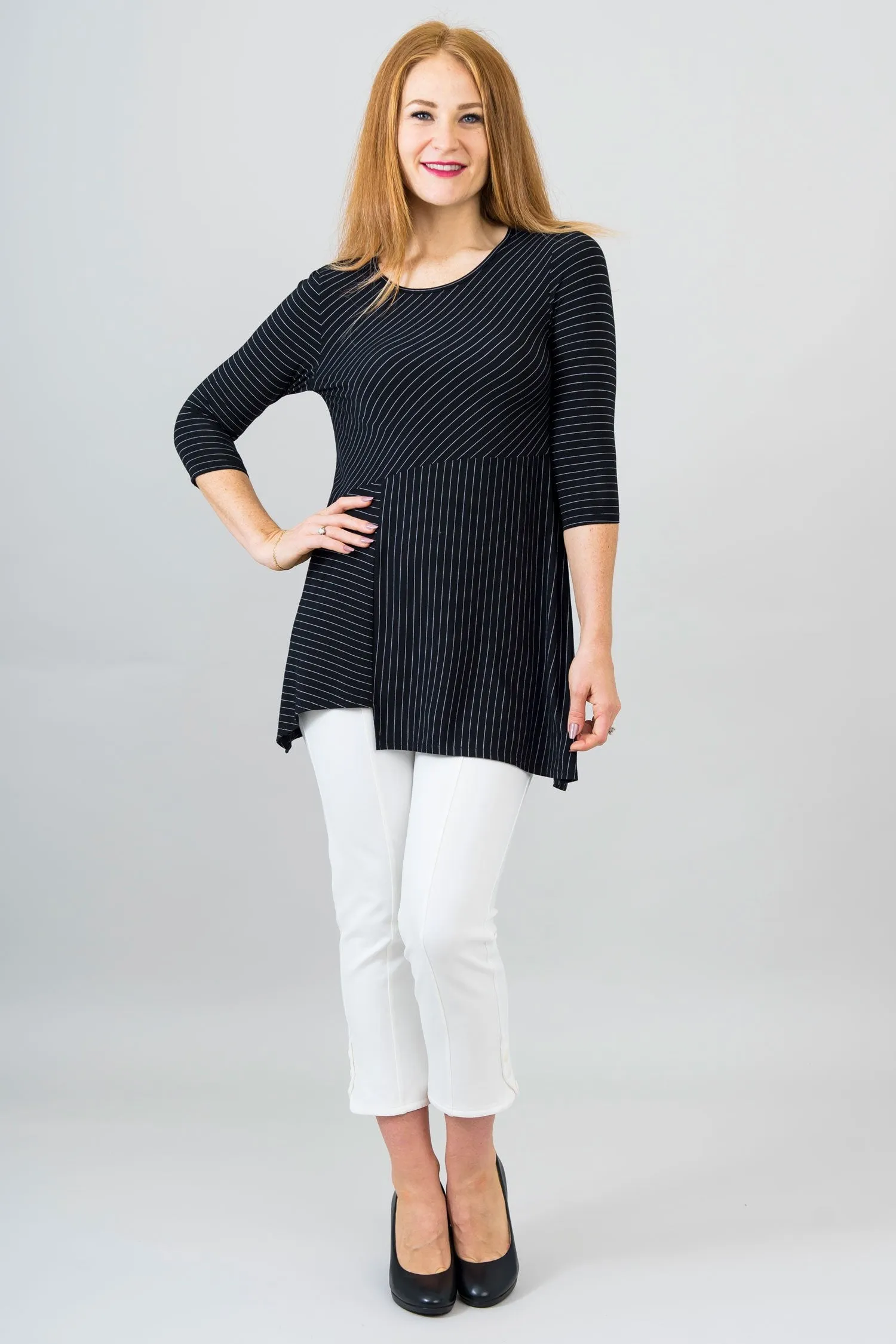 Charming Tunic, BW Pin Stripe, Bamboo- Final Sale