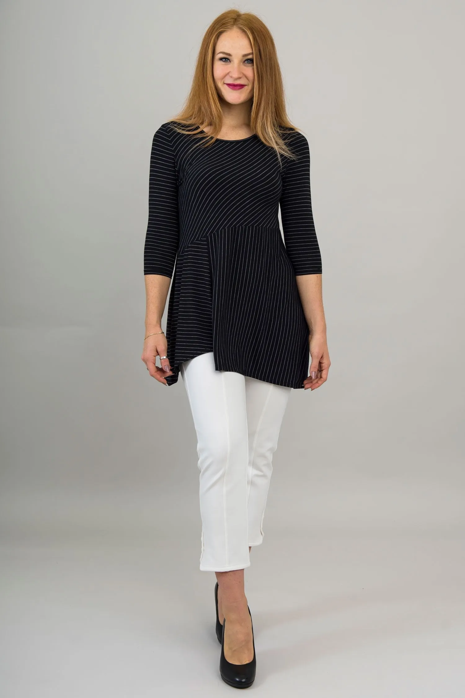 Charming Tunic, BW Pin Stripe, Bamboo- Final Sale