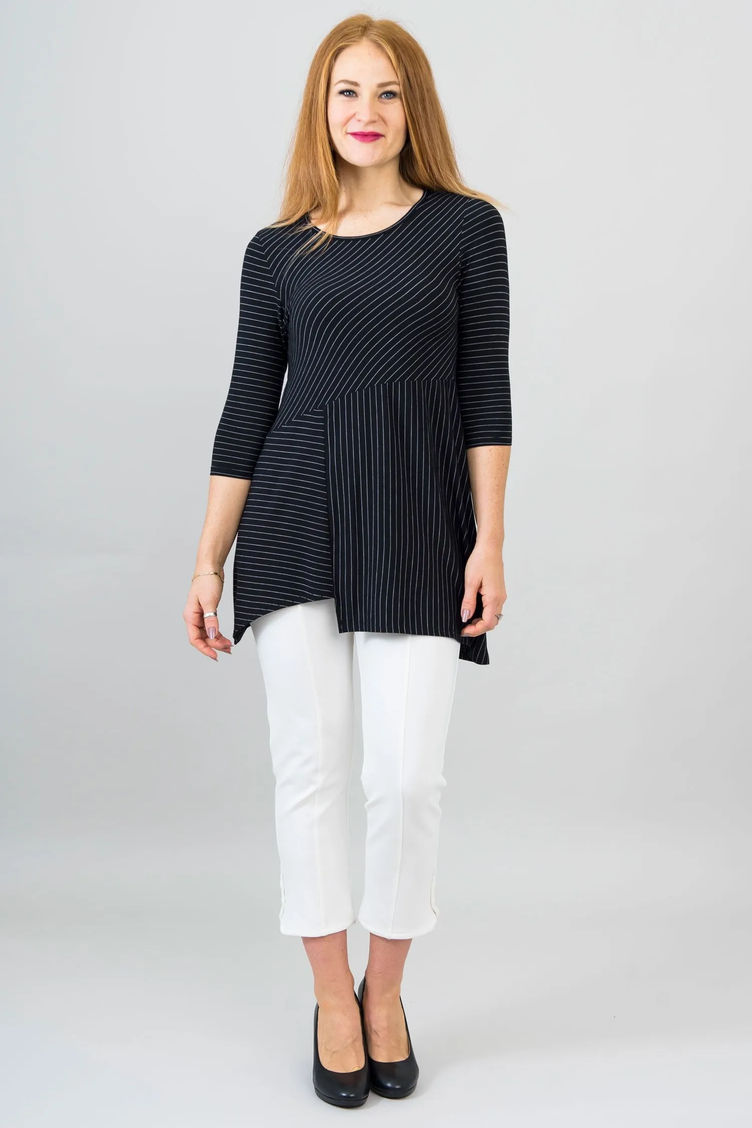 Charming Tunic, BW Pin Stripe, Bamboo- Final Sale