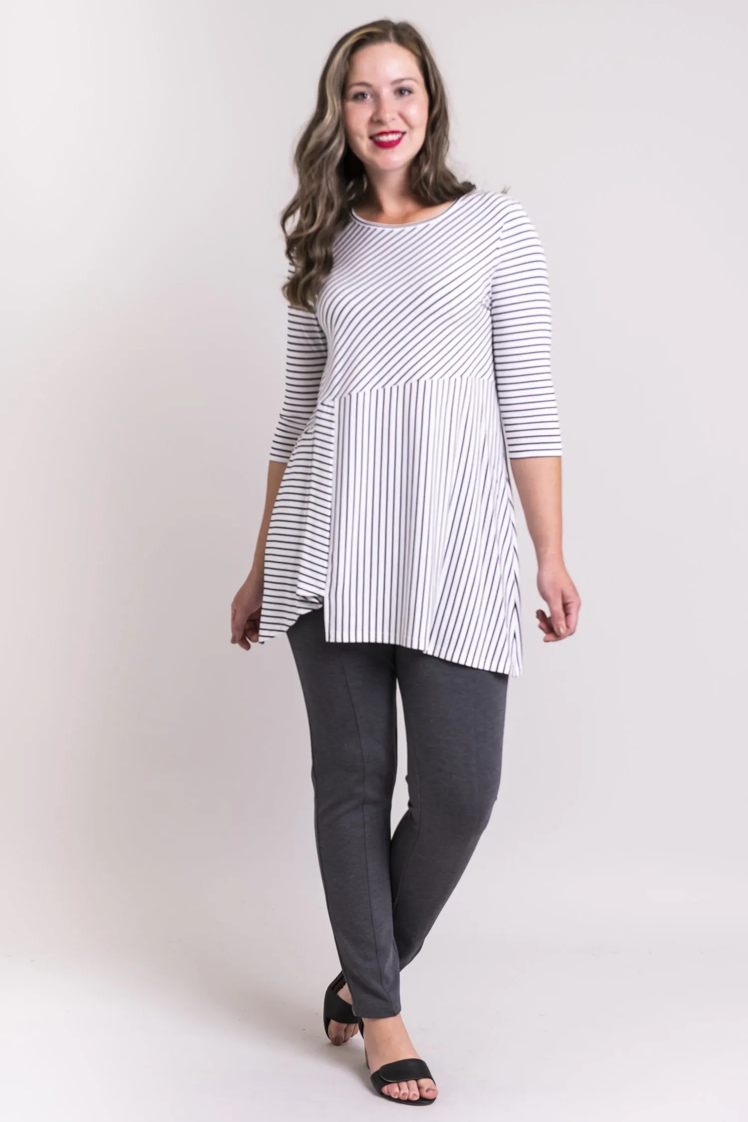 Charming Tunic, White/Black Small Stripe, Bamboo- Final Sale