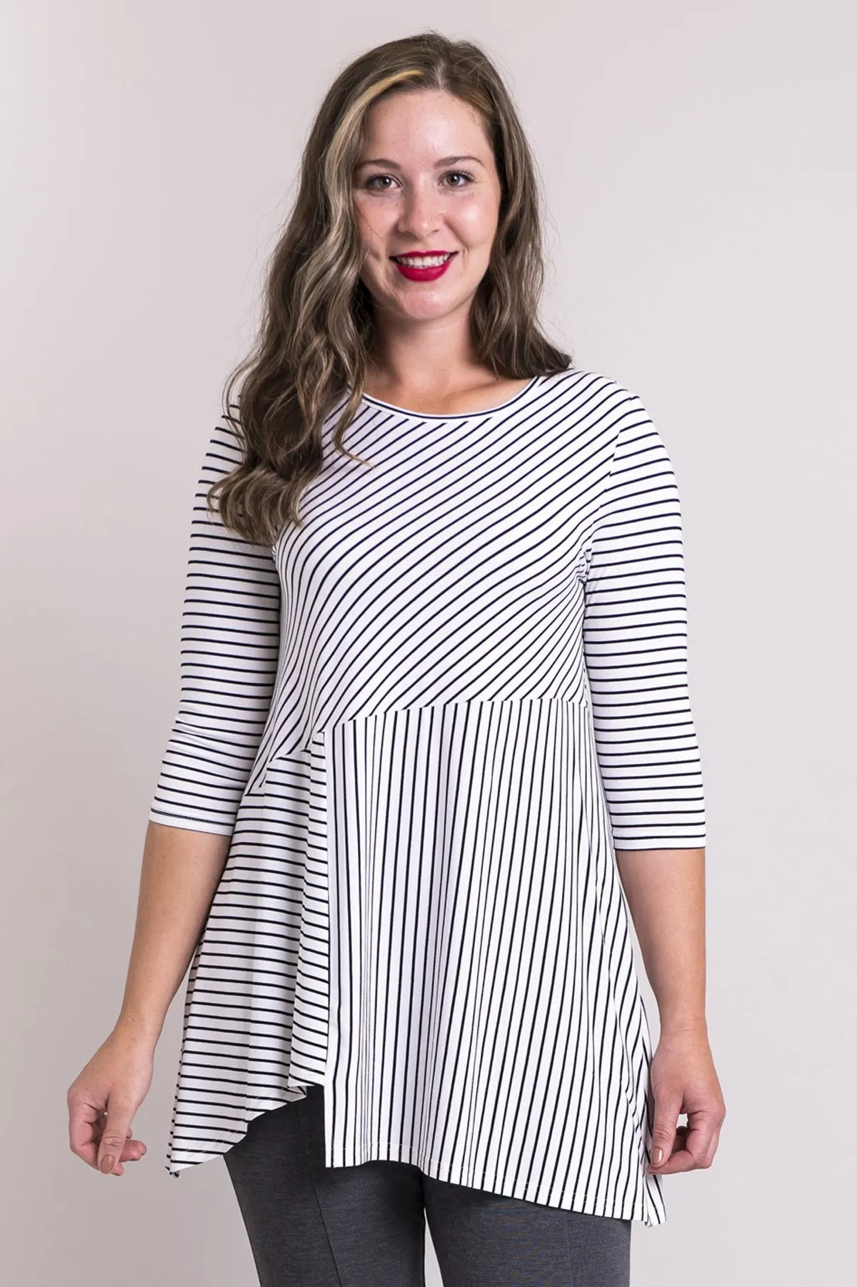 Charming Tunic, White/Black Small Stripe, Bamboo- Final Sale