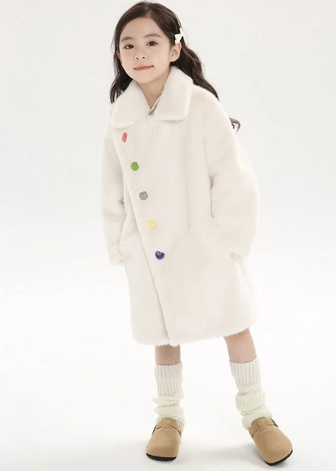 Chice Pink Asymmetrical Peter Pan Collar Kids Mink Velvet Long Woolen Coats Winter WL016