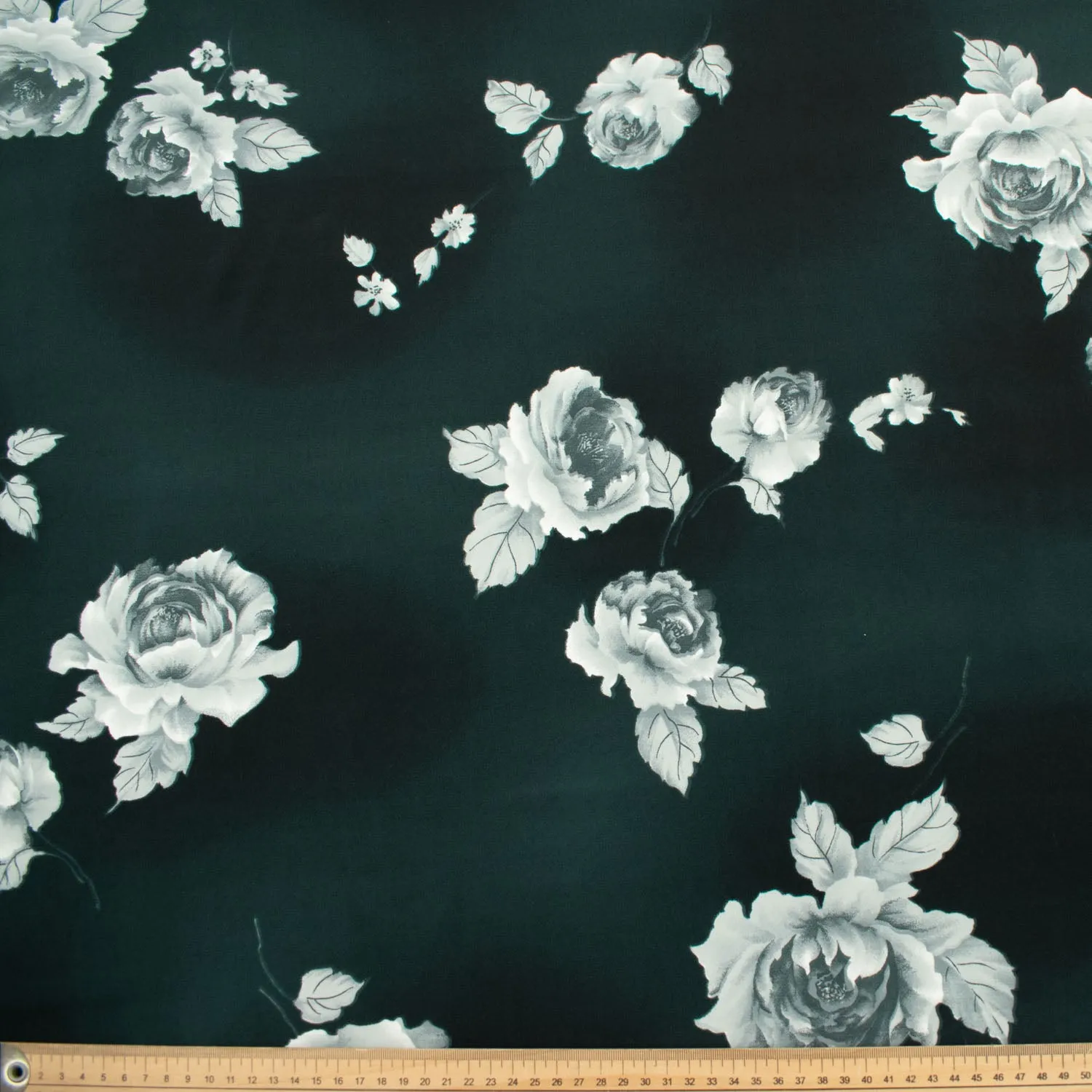 Chirimen Printed Crepe Design-671 Grey Flowers on Dark Teal