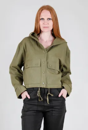 Crop Snap Button Hoodie, Olive