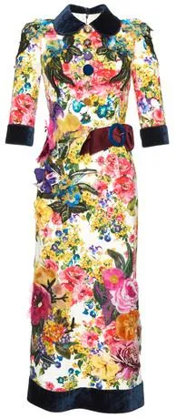 Crystal Button Embellished Floral Applique/Print Dress - Multi Color