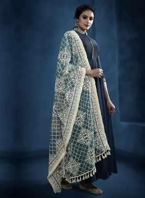 Dark Blue Lucknowi Anarkali Suit