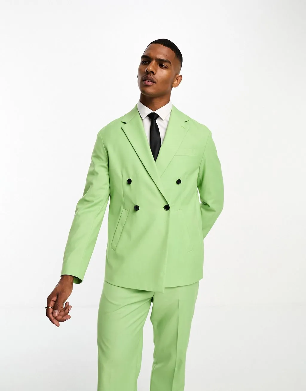 Devils Advocate Green Oversized Double Breasted Blazer with Lapel