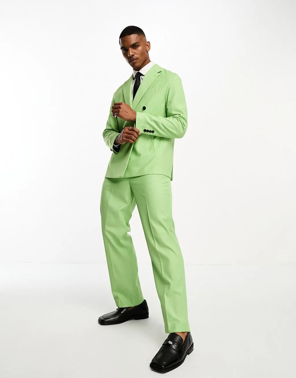 Devils Advocate Green Oversized Double Breasted Blazer with Lapel