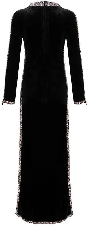 Embellished Long Black Velvet Gown