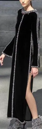 Embellished Long Black Velvet Gown