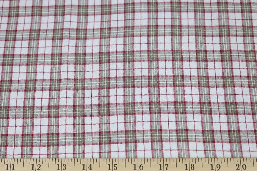 End of Bolt: 2 yards of Irish Linen Plaid Red and Natural Spence Bryson Woven 167 GSM-remnant