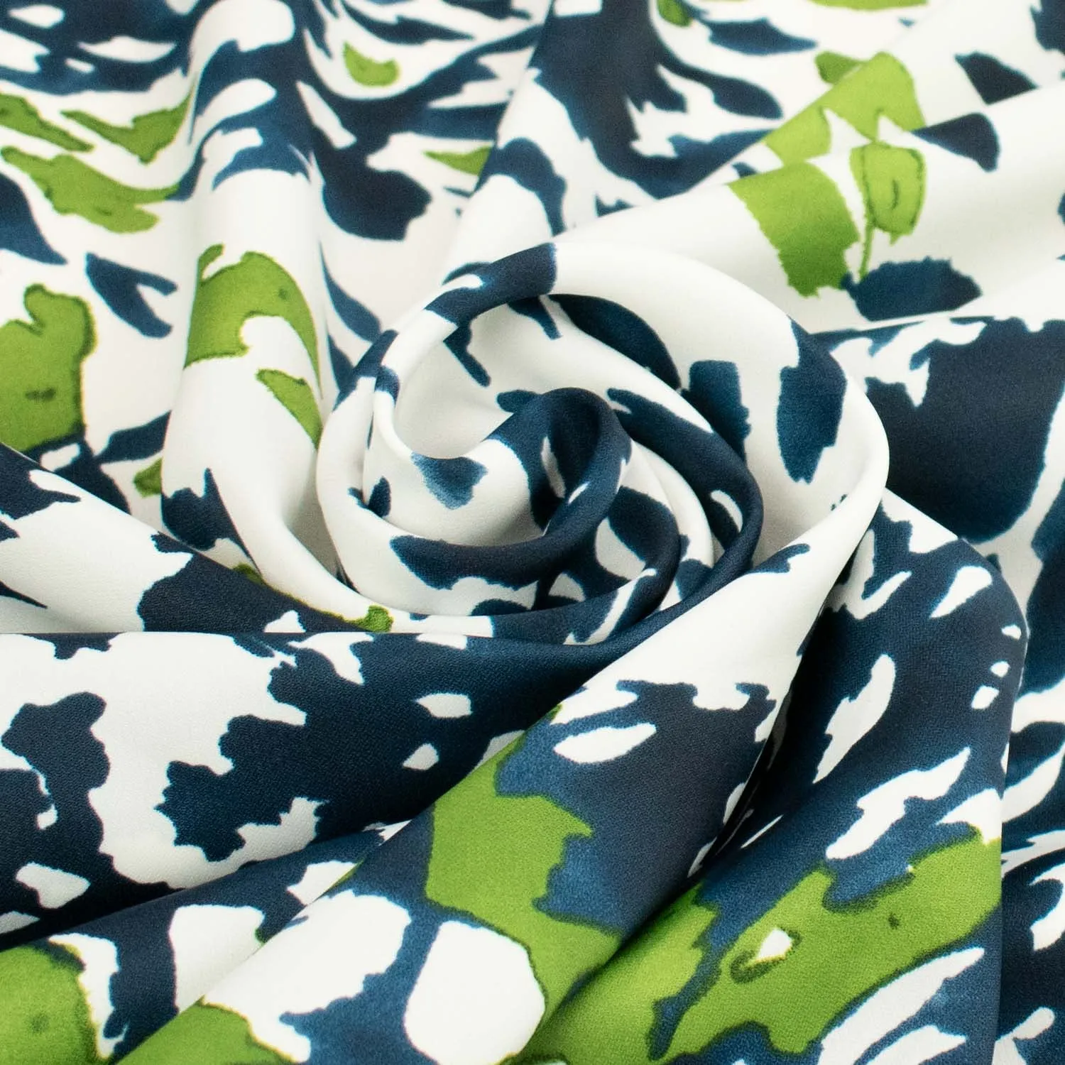 Fenina Crepe Prints Design-2 Green & Navy Abstract on White