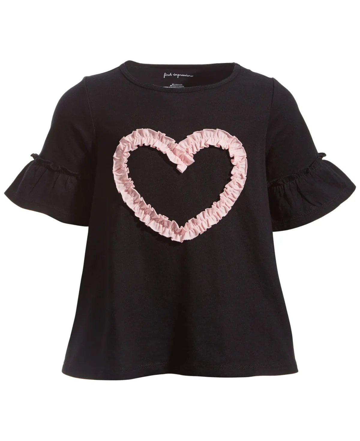 First Impressions Baby Girls Black Ruched Heart Tunic Shirt