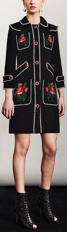 Floral-Embroidered Pearl-Embellished Dress