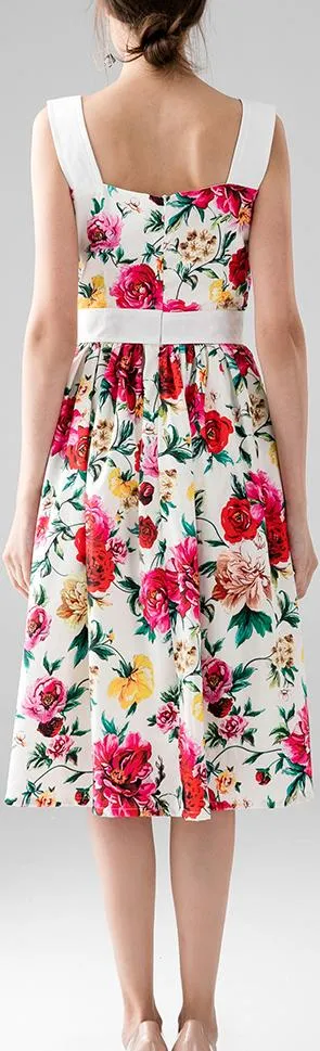 Floral Printed Button-Embellished Summer Dress