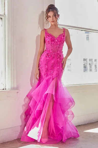 Fuchsia Mermaid Embellished Gown