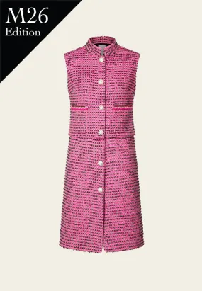 Fuchsia Two-pieces Lurex Tweed Sleeveless Coat Dress