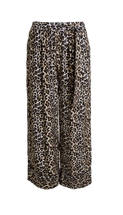 Gold Hawk Slit Silk Wide-Leg Pant - Leopard