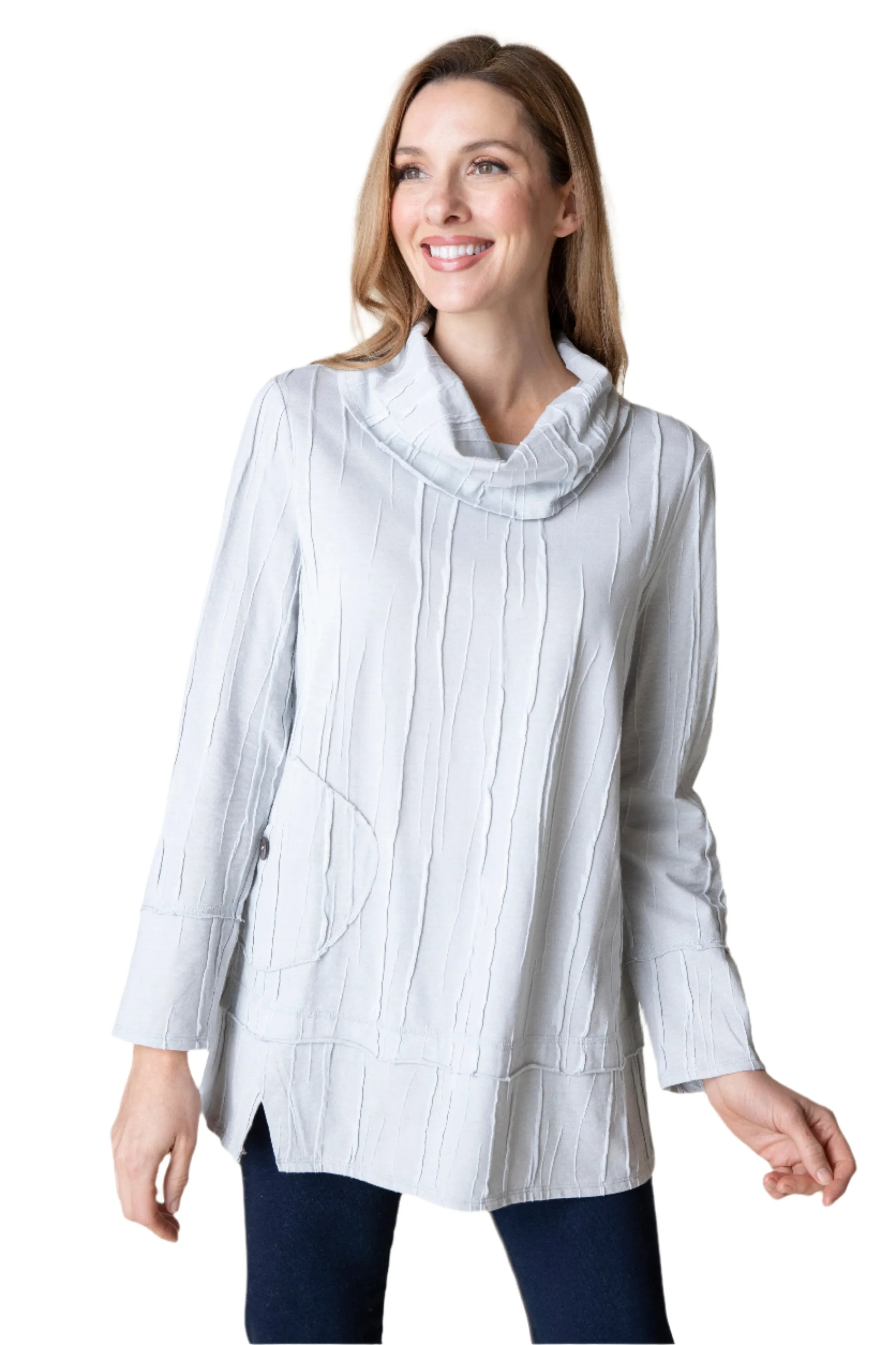 Habitat Textured Cowl-Neck Pocket Tunic Top - 16529