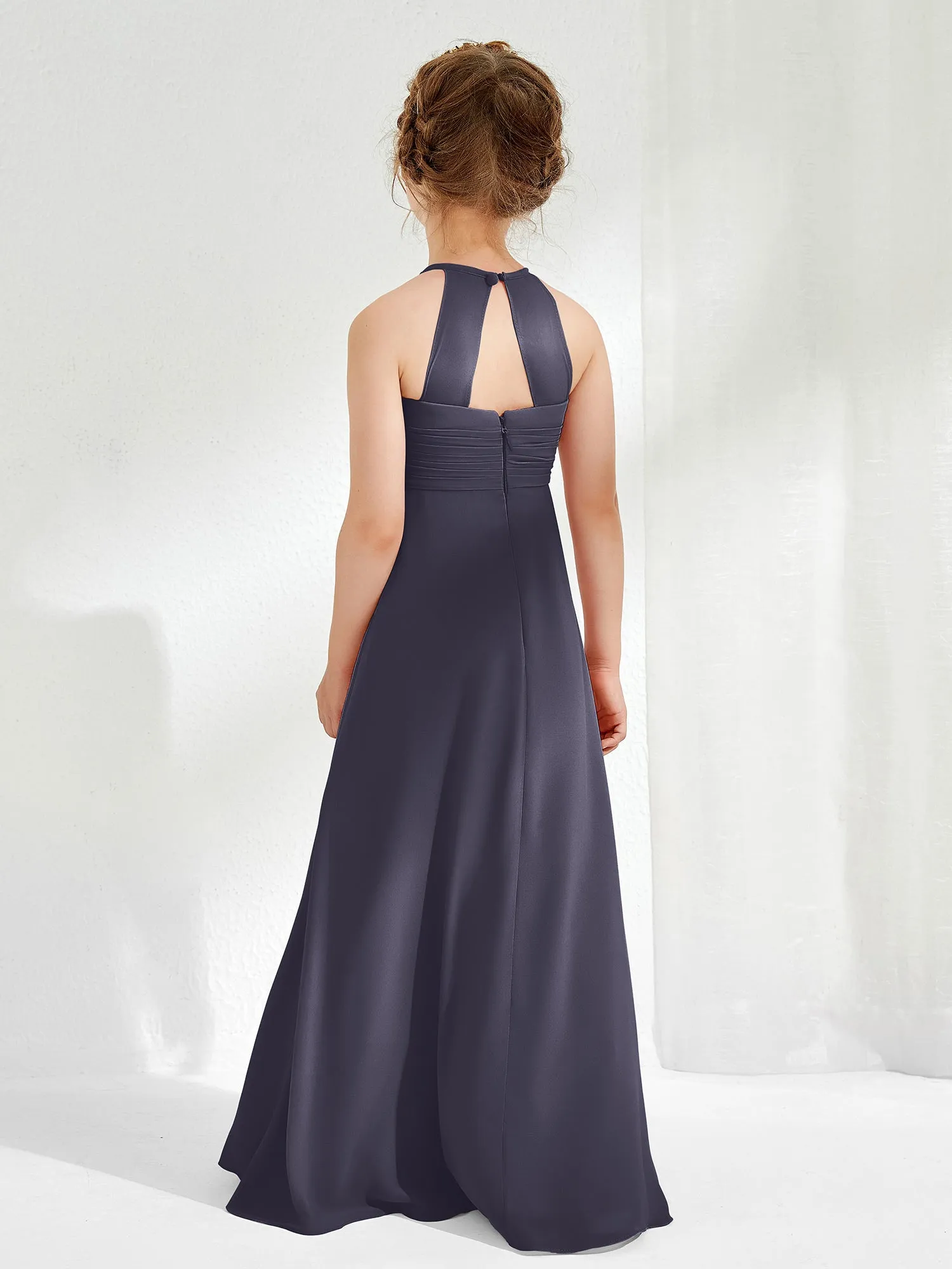 Halter Chiffon Junior Bridesmaid Dresses Stormy