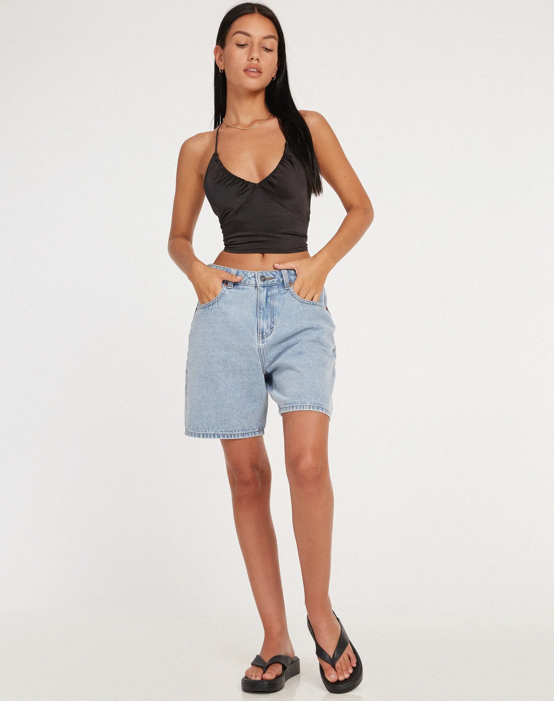 Haltri Crop Top in Satin Black