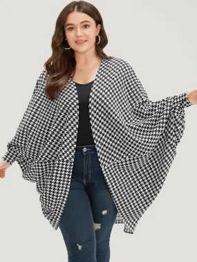 Houndstooth Asymmetrical Hem Dolman Sleeve Kimono