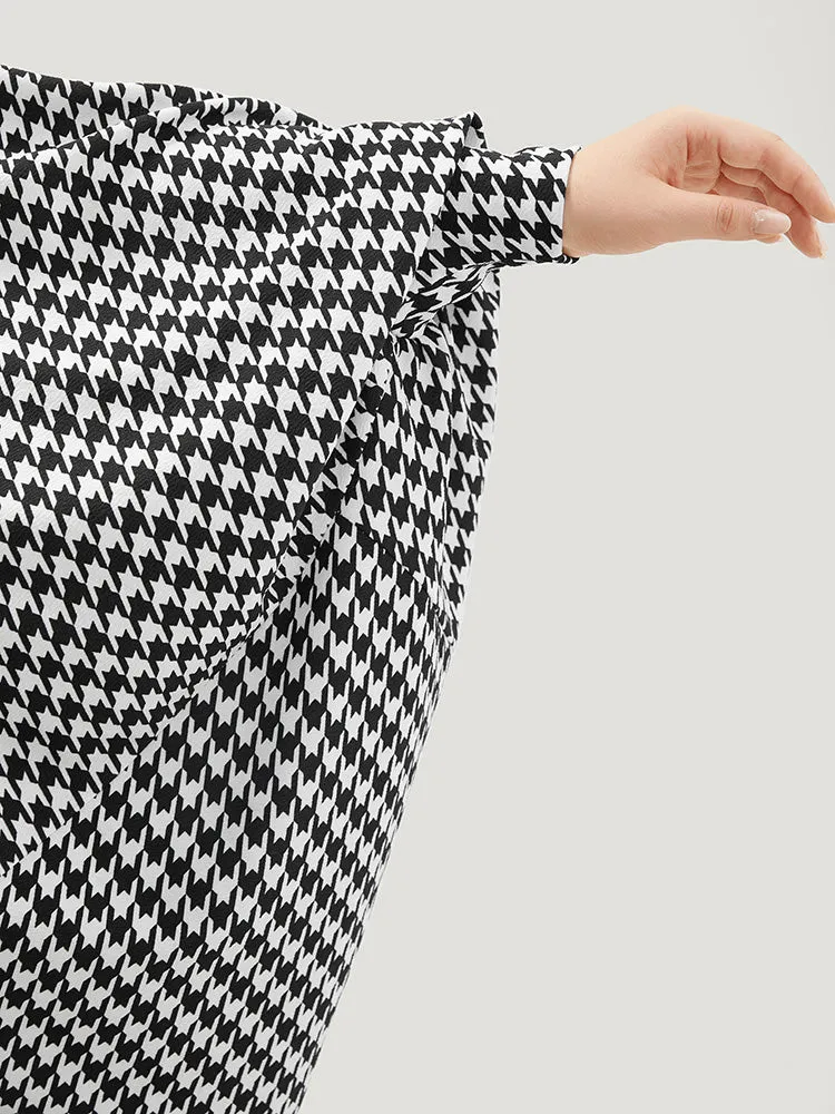 Houndstooth Asymmetrical Hem Dolman Sleeve Kimono