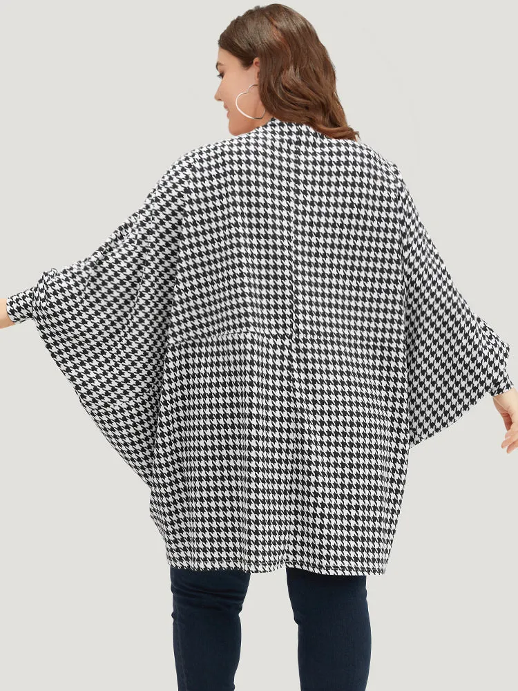 Houndstooth Asymmetrical Hem Dolman Sleeve Kimono