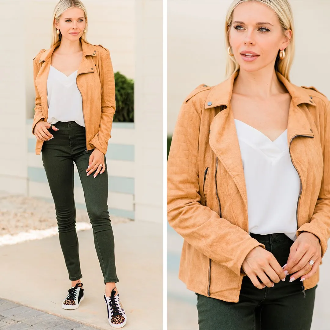 I've Got A Feeling Camel Brown Moto Jacket